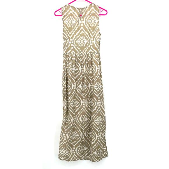 Anthropologie Size 0 Sleeveless Lace Embroidered Maxi Dress Tan & White Pattern - Picture 2 of 9
